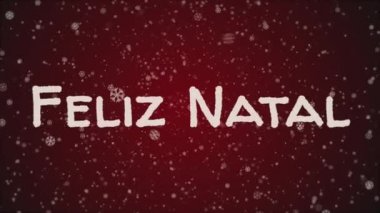 Animasyon Feliz Natal - Portekizce, Merry Christmas düşen kar, kırmızı arka plan