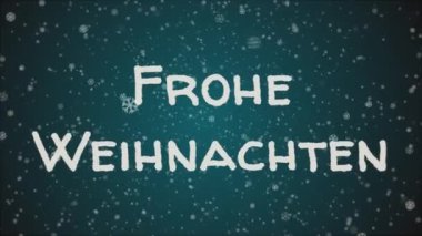 Animasyon Frohe Weihnachten - Almanca, Merry Christmas düşen kar, mavi arka plan