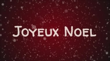 Animasyon Joyeux Noel - Merry Christmas Fransız, düşen kar, kırmızı arka plan