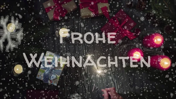 Вітальна листівка Frohe Weihnachten, Різдвом німецькою мовою — стокове фото