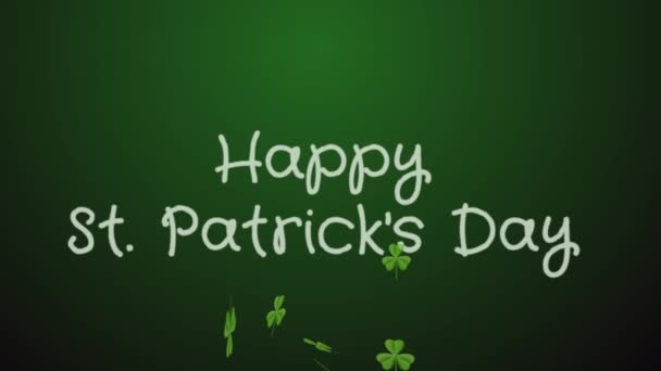 Happy Saint Patricks Day. Clover leaves over dark green background — Stock Video