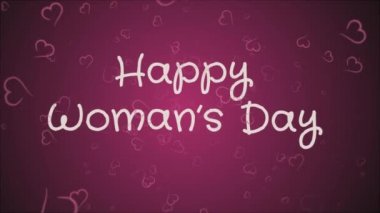 Animasyon mutlu Womans gün, tebrik kartı, düşen kalpler, pembe bir arka plan