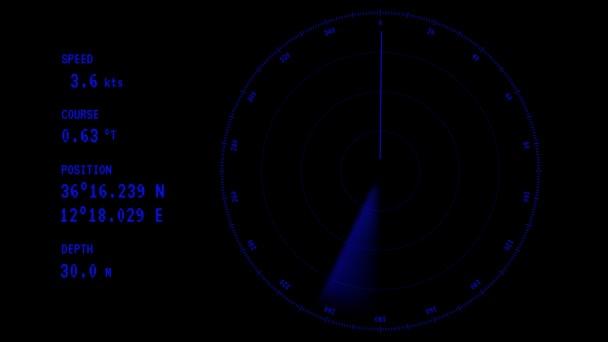 Animatie - een blauw lichtpuntje op het radarscherm uitgevoerd — Stockvideo