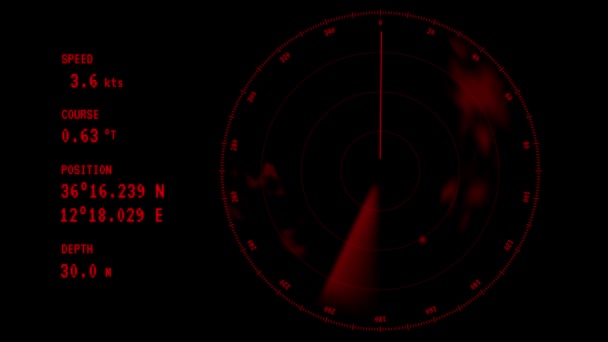 Animatie - rode ray uitgevoerd op het scherm van de radar — Stockvideo