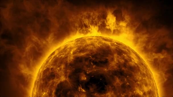Orangefarbene Sonnenoberfläche mit Hitzewellen und Flammen — Stockvideo