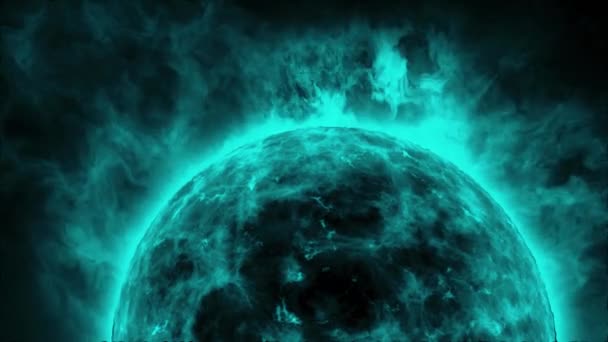 Superficie solare blu con onde solari di calore e fiamme — Video Stock