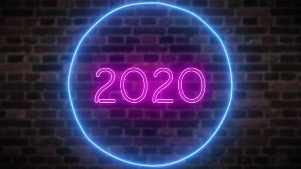 Κινούμενα σχέδια ζουμ αναβοσβήνει νέον πινακίδα 2020 — Αρχείο Βίντεο