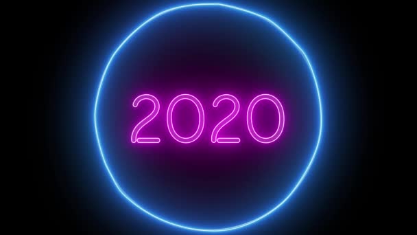 Animation zoom blinkande neonskylt 2020 — Stockvideo