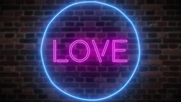 Κινούμενα σχέδια ζουμ αναβοσβήνει νέον πινακίδα Love — Αρχείο Βίντεο