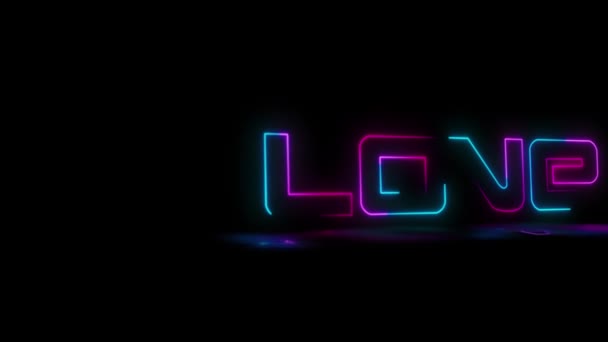 Animation Love line draws neon letters — Stock Video