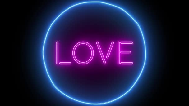 Animatie zoom knipperende Neon Sign liefde — Stockvideo