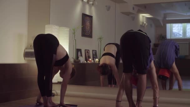 Mann und Frau machen Yoga-Übungen im Studio — Stockvideo