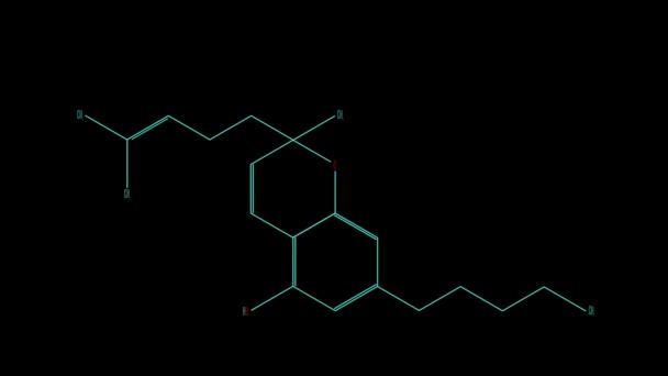 Animación línea azul claro dibuja la molécula cannabicromeno — Vídeos de Stock