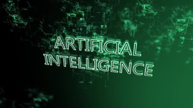 Dijital ağın 3d animasyon. Metin Yapay Zeka