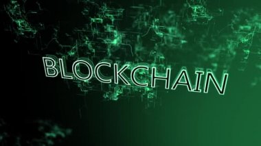 Dijital ağın 3d animasyon. Metin Blockchain