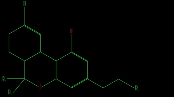Línea verde de animación dibuja la molécula de tetrahidrocannabinol — Vídeos de Stock