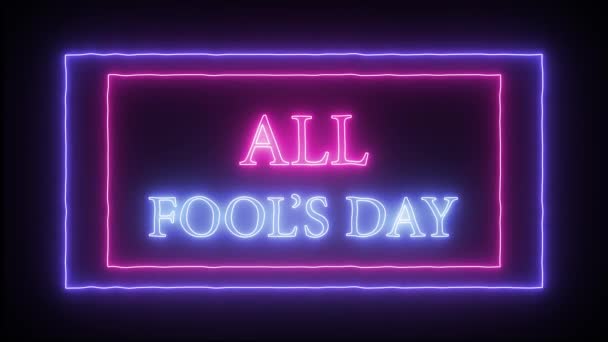 Animáció villogó neon jel "Happy Fools nap" — Stock videók