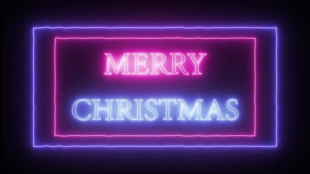 Animatie knippert neon teken "Merry Christmas" — Stockvideo