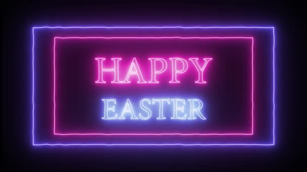 Animatie knippert neon teken "Happy Easter" — Stockvideo