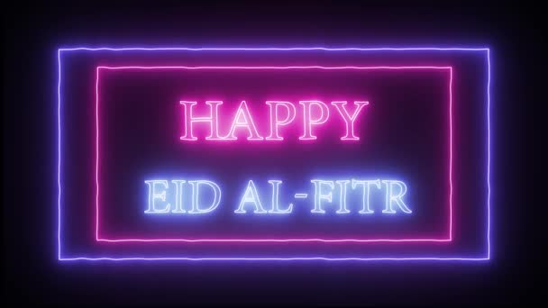 Animatie neon teken "Happy Eid al-Fitr" — Stockvideo