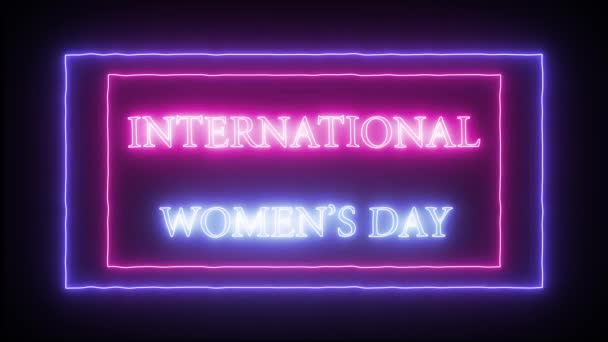 Animatie knippert neon teken internationale Womans Day — Stockvideo