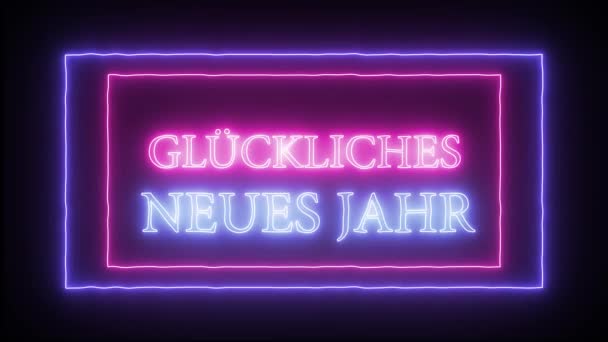 Animation Neon Sign "Gluckliches Neues Jahr"-gott nytt år i tyska språket — Stockvideo