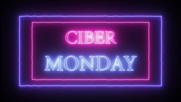 Animation blinkt Neon-Werbung "ciber monday" — Stockvideo