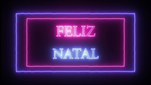 Animación signo de neón "Feliz Natal" Feliz Navidad en portugués — Vídeo de stock