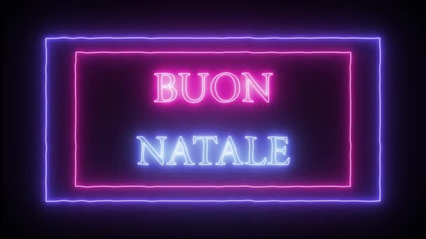 Animación letrero de neón "Buon Natale" Feliz Navidad en italiano — Vídeos de Stock