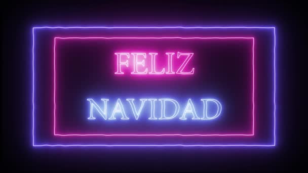 Animatie neon teken "Feliz Navidad" Merry Christmas in het Spaans — Stockvideo