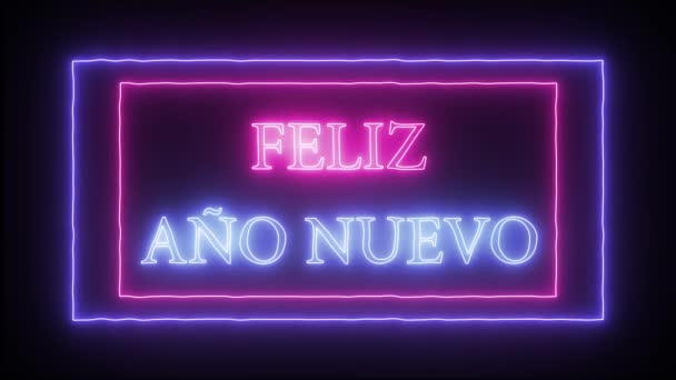 Animation Neon Sign "Feliz Ano Nuevo"-gott nytt år i spanska språket — Stockvideo