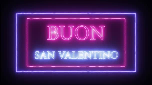 Animación signo de neón "Buon San Valentino" - Feliz día de San Valentín en italiano — Vídeos de Stock