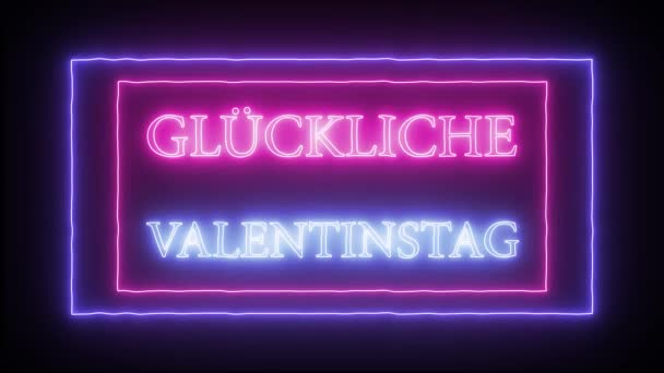 Animace neonové označení "Gluckliche Valentinstag"-šťastný valentinky v italštině — Stock video