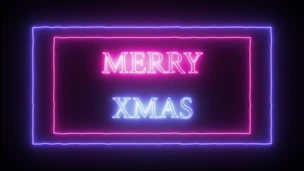 Animatie knippert neon teken "Merry Xmas" — Stockvideo