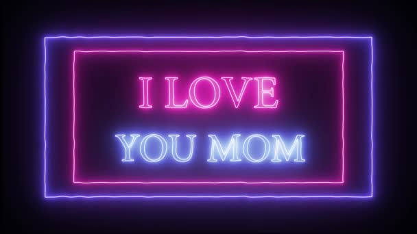 Animazione lampeggiante al neon segno ti amo mamma — Video Stock