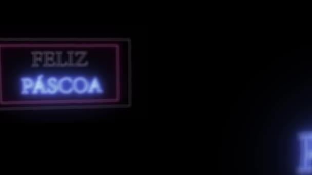 Animation Neon Sign "Feliz Pascoa", Glad påsk på portugisiska — Stockvideo