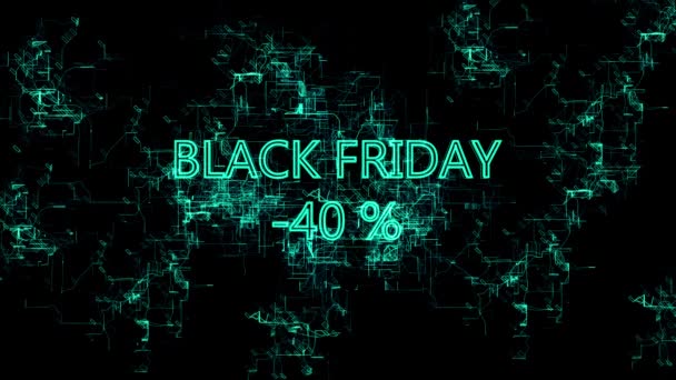 Digitální síť. Nápis "černý pátek-40 procent" — Stock video