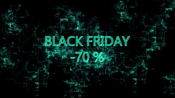 Digitální síť. Nápis "černý pátek-70 procent" — Stock video