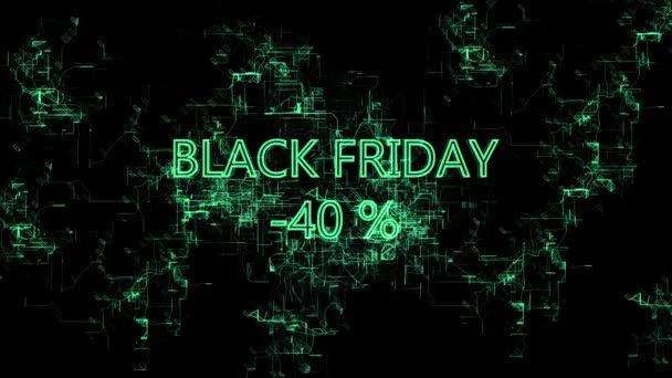 Digital network. Sign "Black Friday -40 percent" — Stock Video