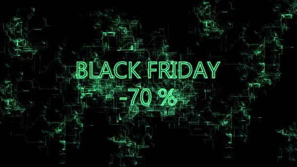 Digitální síť. Nápis "černý pátek-70 procent" — Stock video