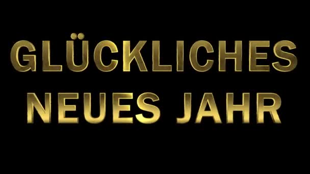 Particles collecting in the golden letters - Gluckliches Neues Jahr — Stock Video