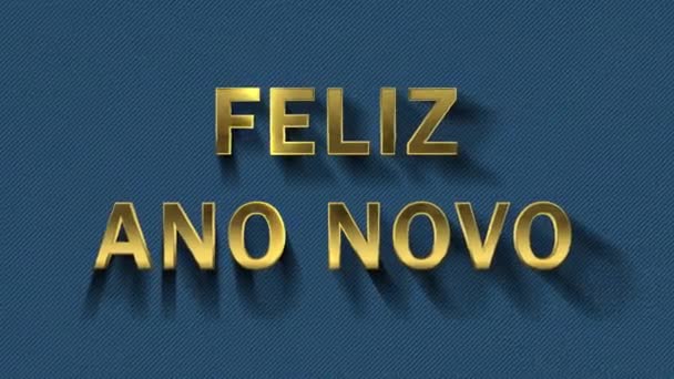 Colored particles turn into blue background and text - Feliz Ano Novo — Stock Video