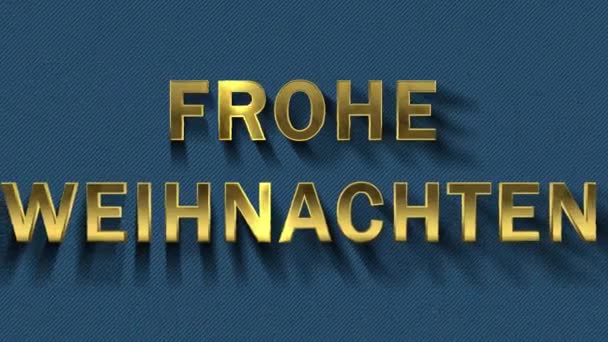 Kolorowe cząstki zamienią się w niebieskie tło i tekst-Frohe Weihnachten — Wideo stockowe