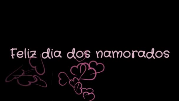 Animacja Feliz dia dos Namorados, Happy Valentines day w języku portugalskim, karty z pozdrowieniami — Wideo stockowe