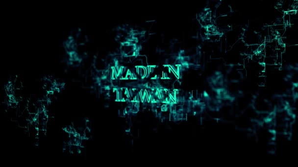 Roterande digitalt nätverk med "Made in Taiwan" text — Stockvideo