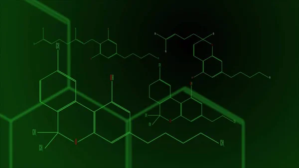 Un gruppo di molecole di cannabinoidi. Nero e verde — Foto Stock