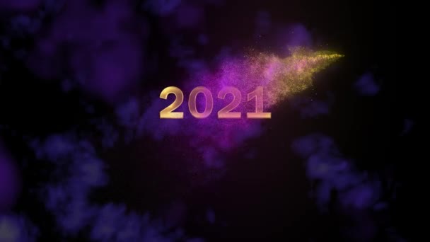 Partículas cintilantes mágicas. Aparecendo número dourado 2021 — Vídeo de Stock