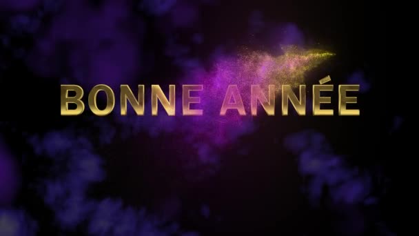 Magical sparkling particles. Appearing golden letters Bonne Annee — Stock Video