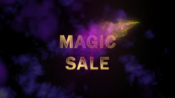 Partículas brillantes mágicas. Apareciendo letras doradas Magic Sale — Vídeos de Stock