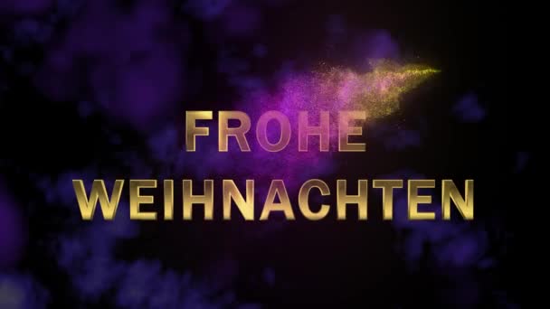 Magical sparkling particles. Appearing golden letters Frohe Weihnachten — Stock Video